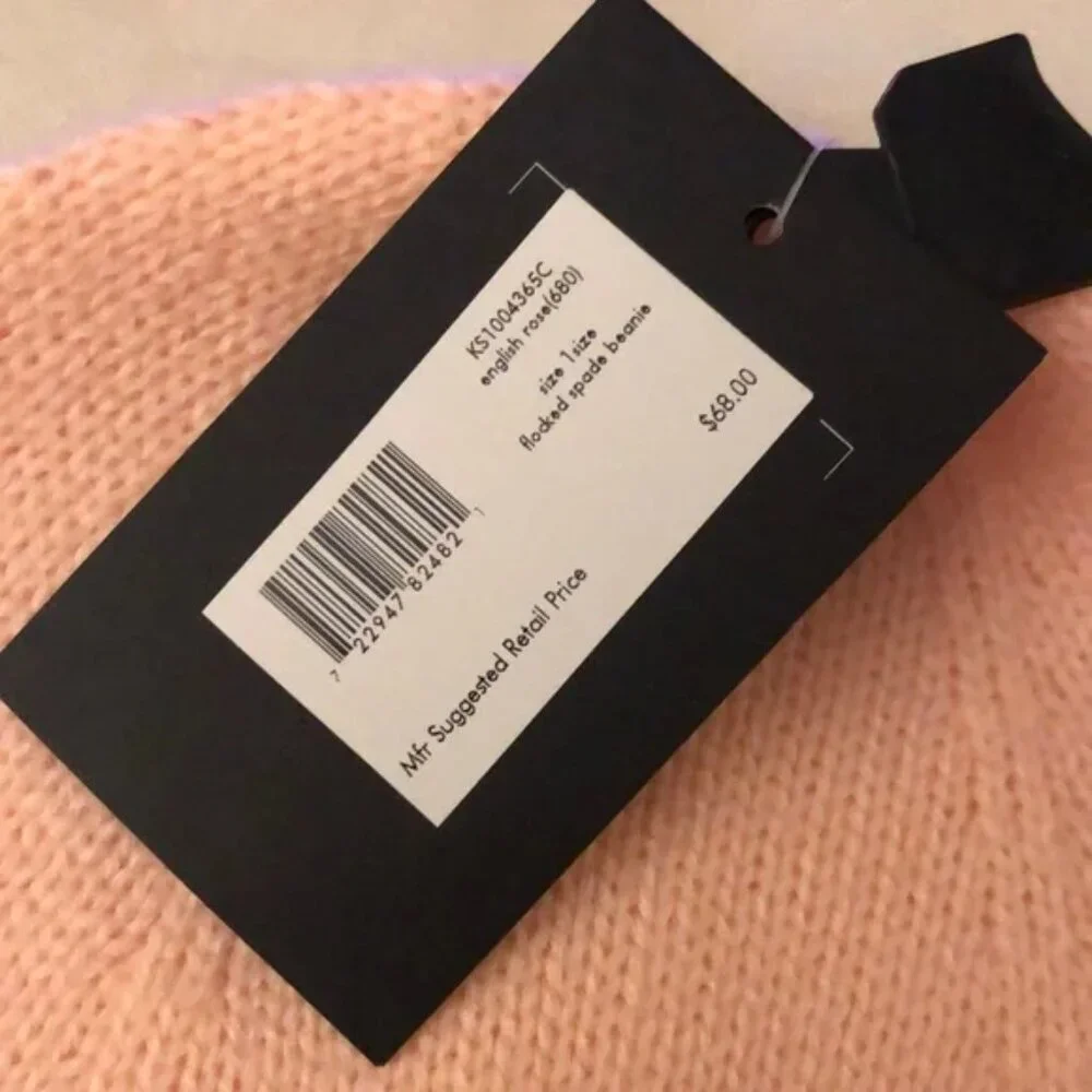 KATE SPADE 2PC Rose Tech Finger Gloves & Beanie Black Flocked Spade NWT